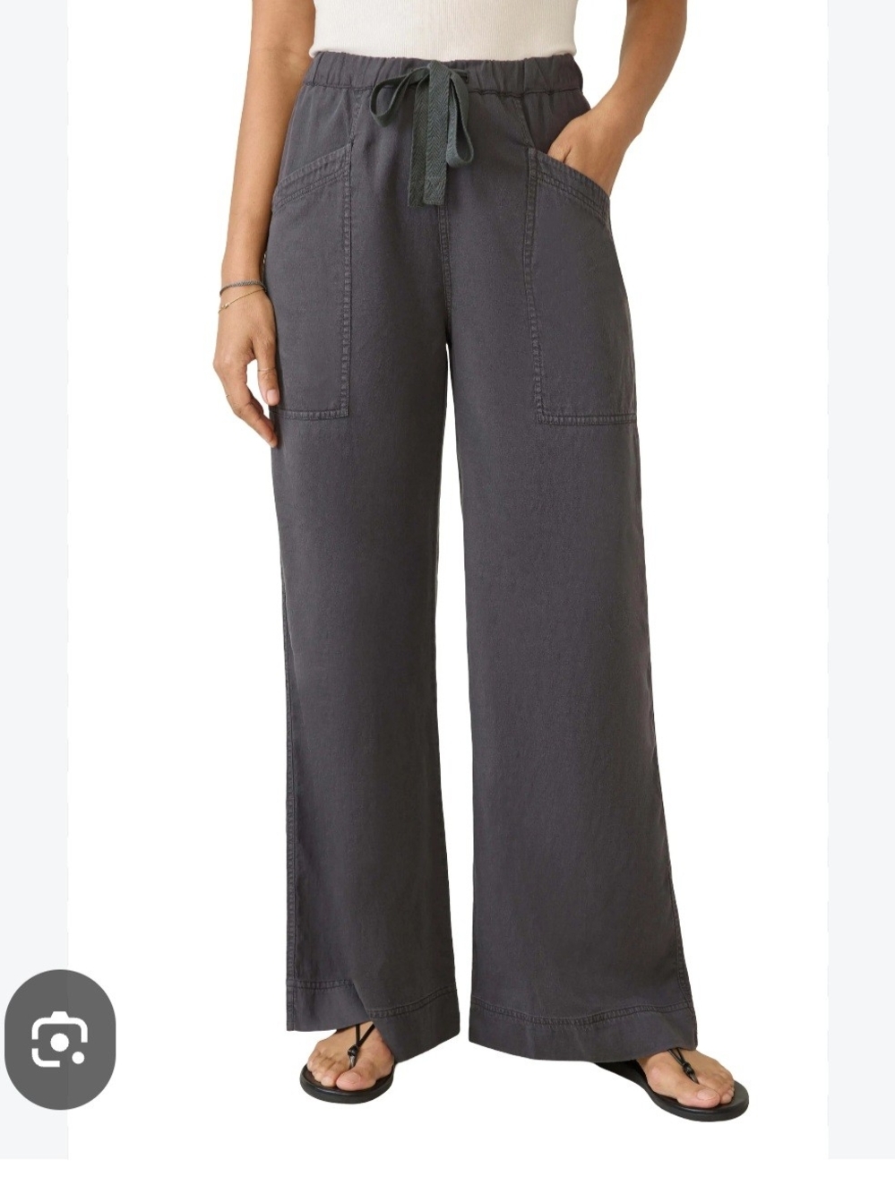 O Faherty Topanga Wide-Leg Drawstring Pants in Charcoal Gray Medium
